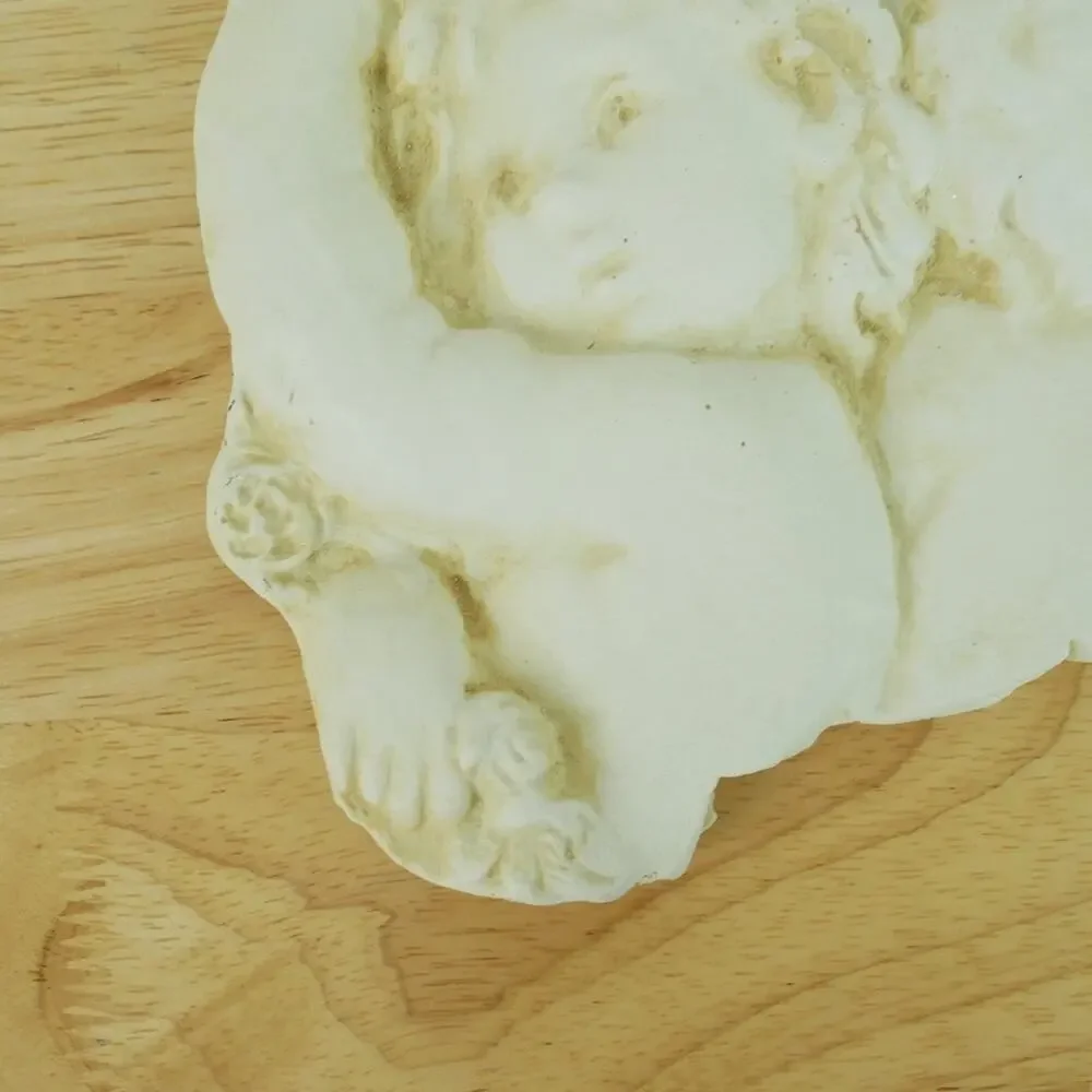 Vintage Cherub Wall Plaque Hen Feathers 90s Country Shabby Chic Farmhouse Angels